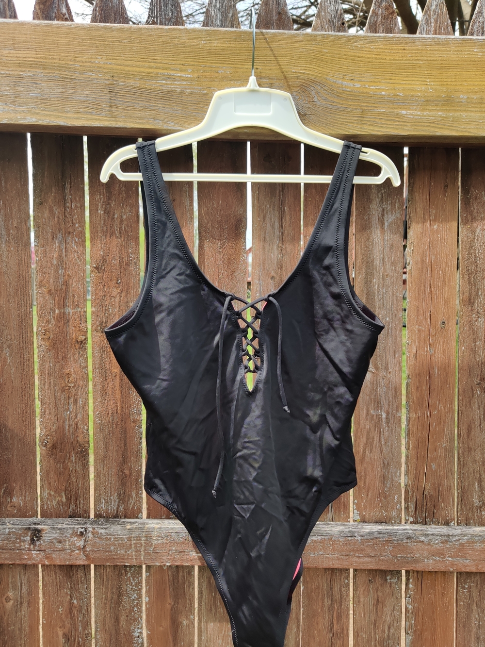 PINK Victoria's Secret Black Lace-Up One-Piece Swimsuit